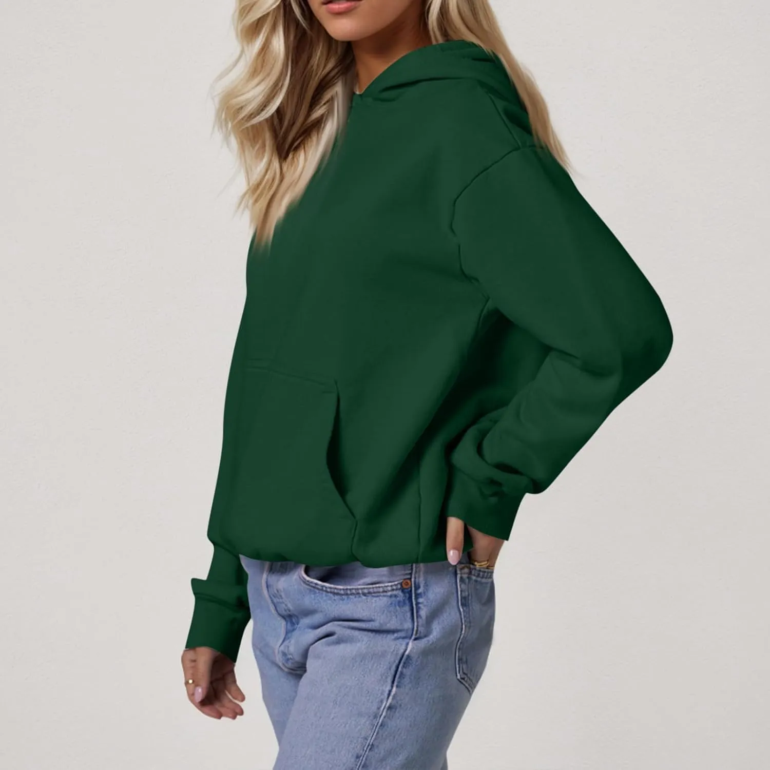 Fleece Hoodie Women Loose Fit Solid Color Oversized Sweaters Long Sleeve Hooded Sweatshirt with Pockets Pullover Tops