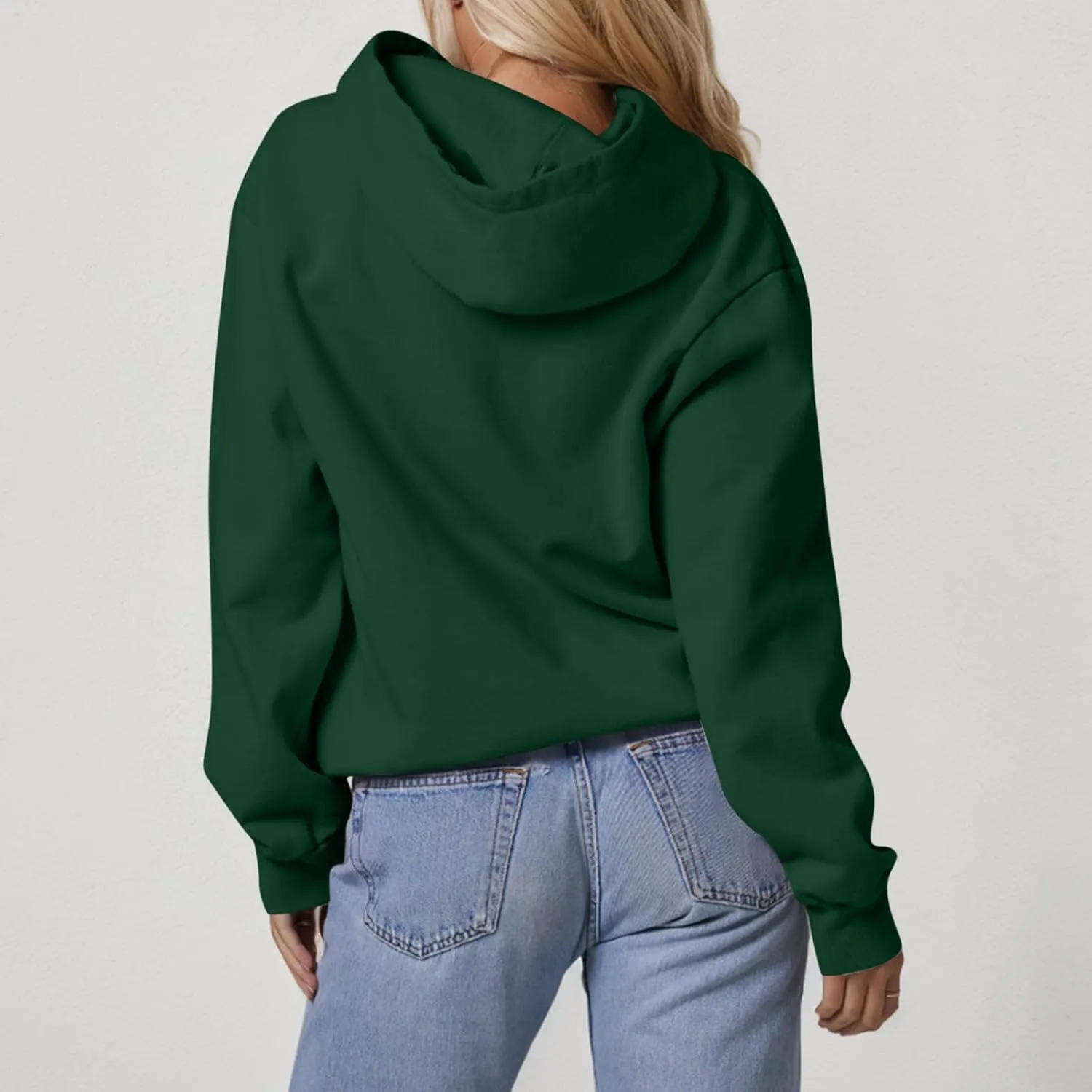 Fleece Hoodie Women Loose Fit Solid Color Oversized Sweaters Long Sleeve Hooded Sweatshirt with Pockets Pullover Tops