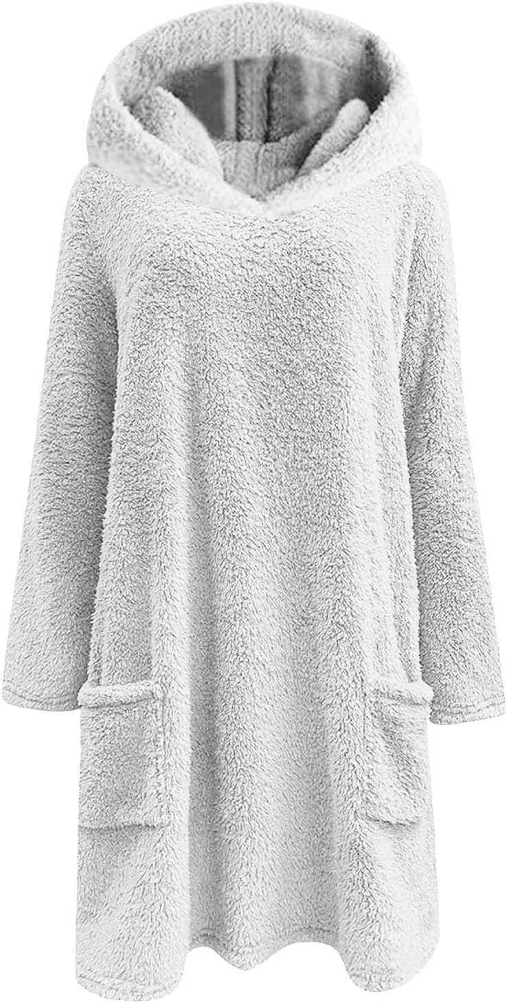 Fleece Hoodies for Women 2024 Long Sleeve Fuzzy Sherpa Sweatshirts Pullover Casual Winter Warm Loungewear with Pocket