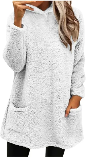 Fleece Hoodies for Women 2024 Long Sleeve Fuzzy Sherpa Sweatshirts Pullover Casual Winter Warm Loungewear with Pocket