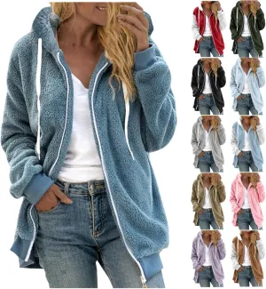 Fleece Jacket for Women Winter Sherpa Jacket Fuzzy Hoodie Jacket Zip Up Fleece Jacket Plus Size Warm Jacket