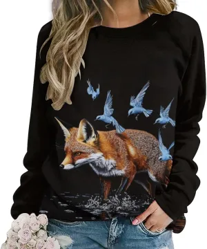 Fox Sweater Women Pullover Oversized Crewneck Long Sleeve Fall Warm Casual Lounge Outdoor Holiday Sweatshirt