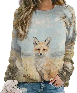 Fox Sweater Women Pullover Oversized Crewneck Long Sleeve Fall Warm Casual Lounge Outdoor Holiday Sweatshirt