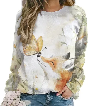 Fox Sweater Women Pullover Oversized Crewneck Long Sleeve Fall Warm Casual Lounge Outdoor Holiday Sweatshirt