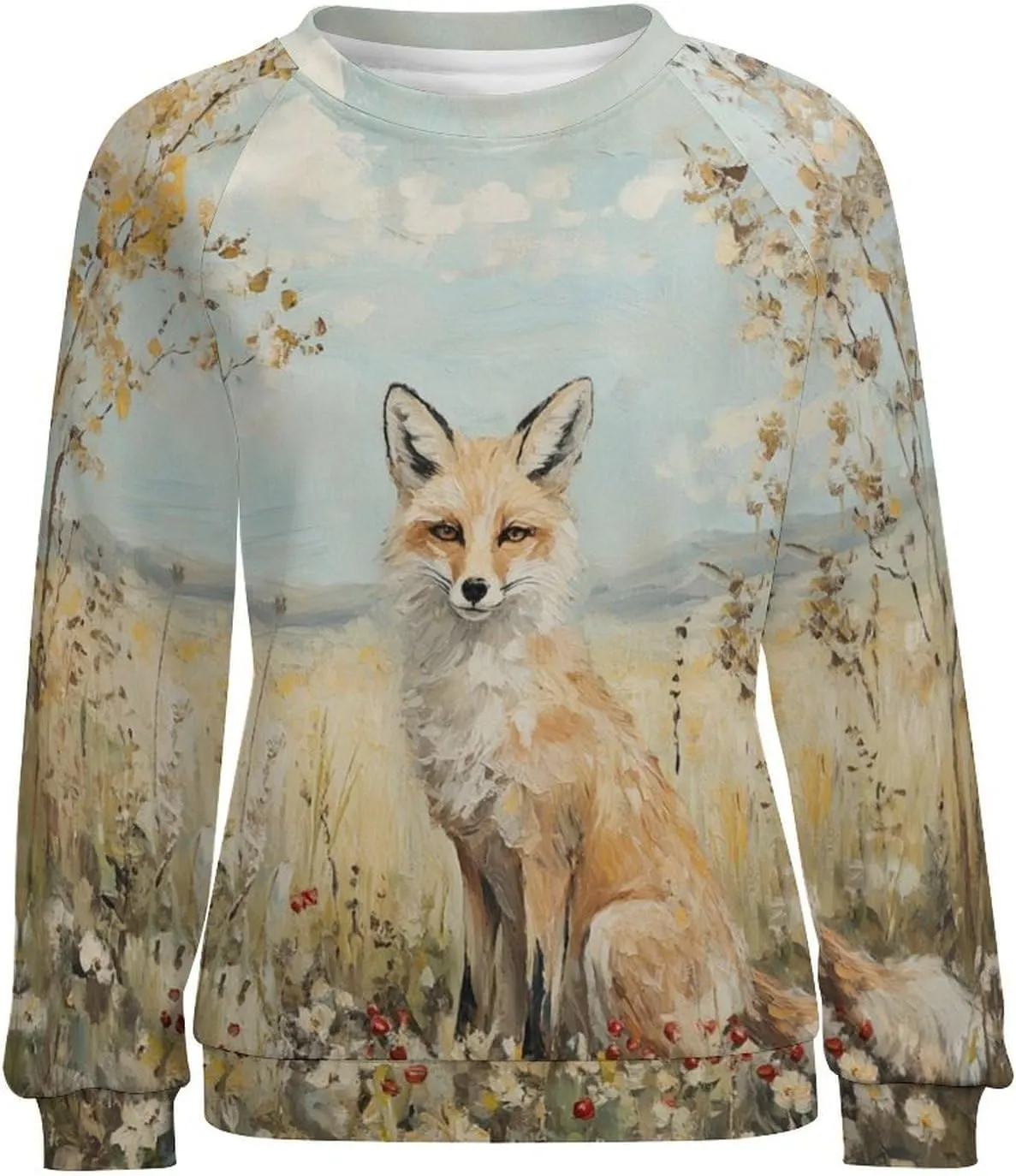 Fox Sweater Women Pullover Oversized Crewneck Long Sleeve Fall Warm Casual Lounge Outdoor Holiday Sweatshirt