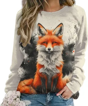 Fox Sweater Women Pullover Oversized Crewneck Long Sleeve Fall Warm Casual Lounge Outdoor Holiday Sweatshirt