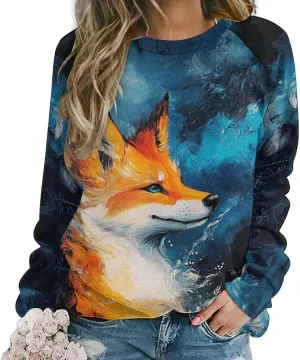 Fox Sweater Women Pullover Oversized Crewneck Long Sleeve Fall Warm Casual Lounge Outdoor Holiday Sweatshirt