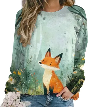 Fox Sweater Women Pullover Oversized Crewneck Long Sleeve Fall Warm Casual Lounge Outdoor Holiday Sweatshirt
