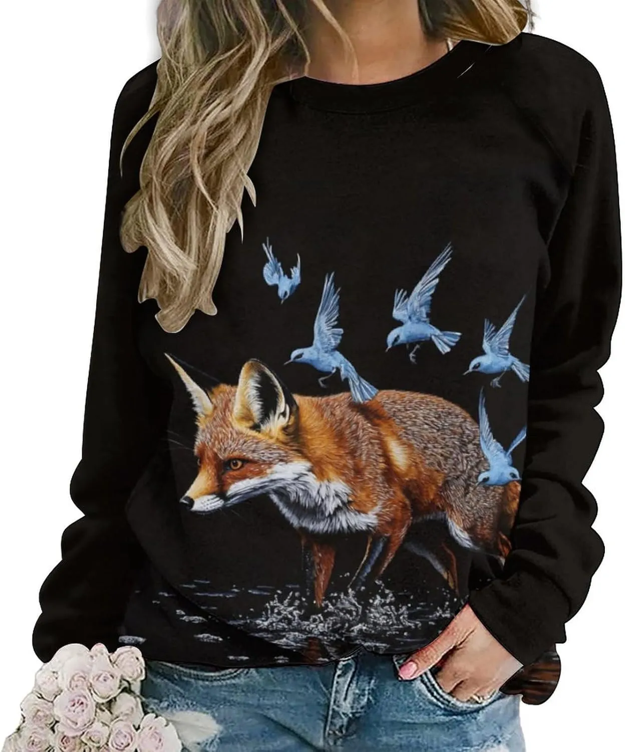 Fox Sweater Women Pullover Oversized Crewneck Long Sleeve Fall Warm Casual Lounge Outdoor Holiday Sweatshirt