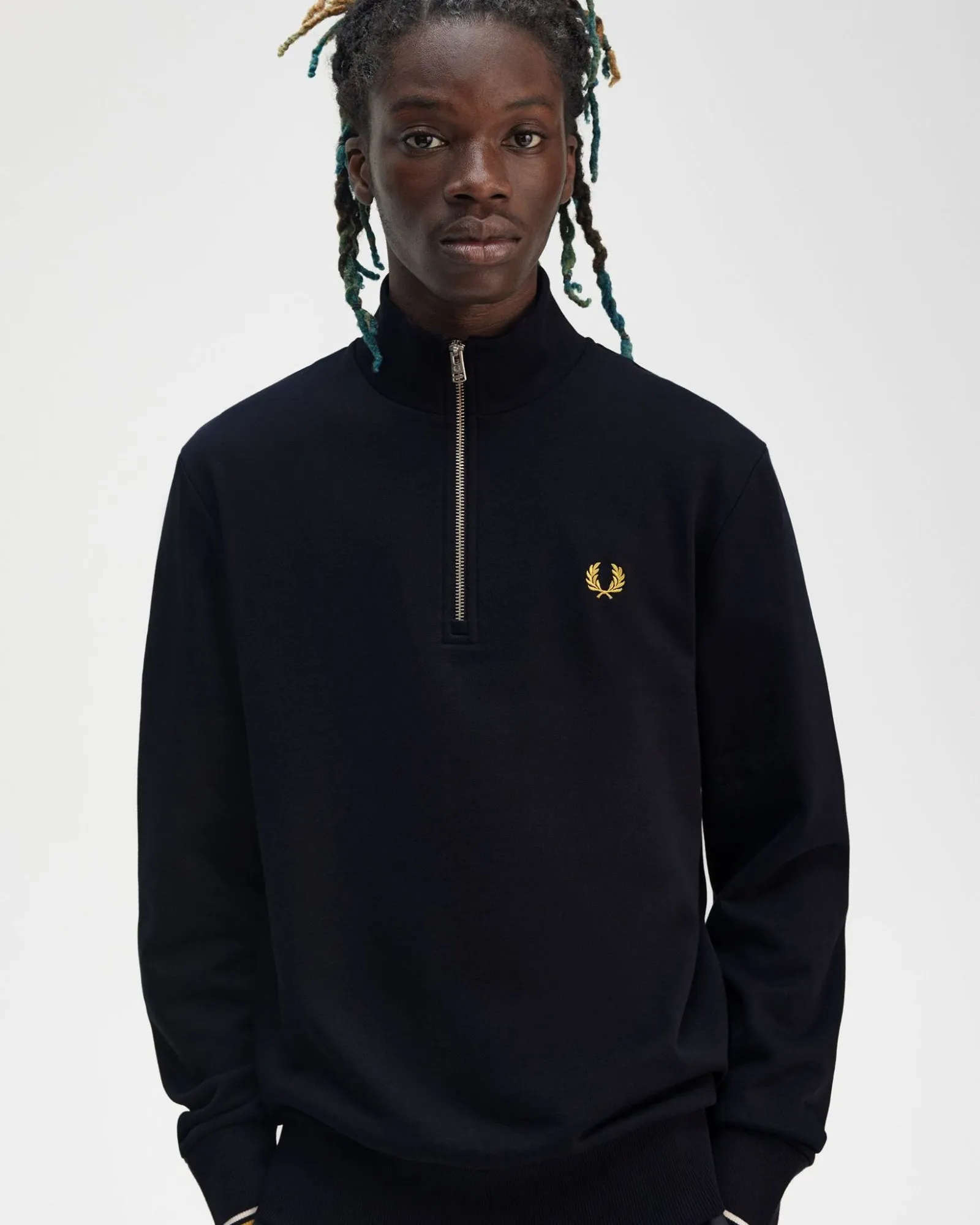 Fred Perry Half Zip Sweatshirt - Navy / Ecru / Honeycomb