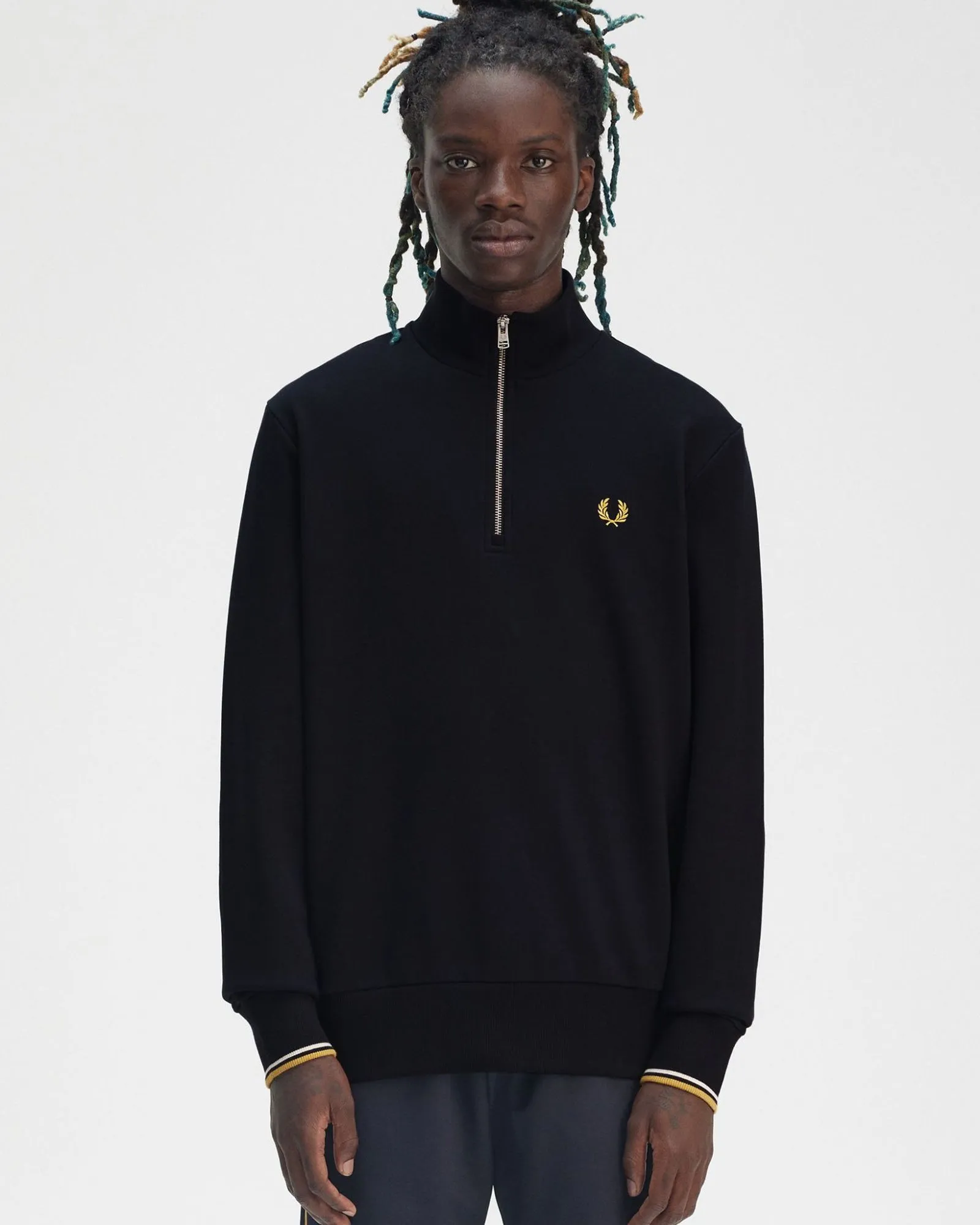 Fred Perry Half Zip Sweatshirt - Navy / Ecru / Honeycomb