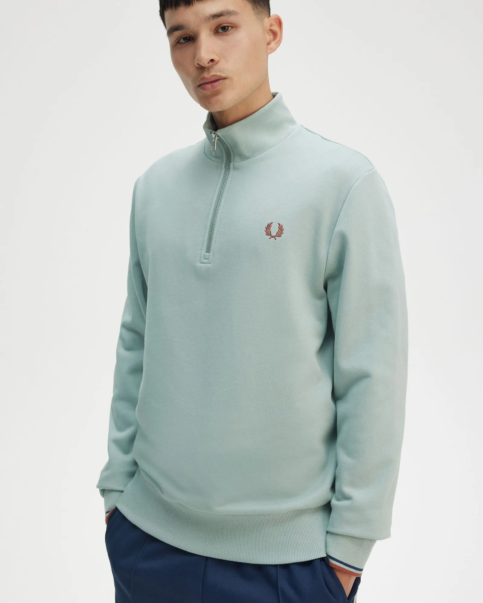 Fred Perry Half Zip Sweatshirt - Silver Blue
