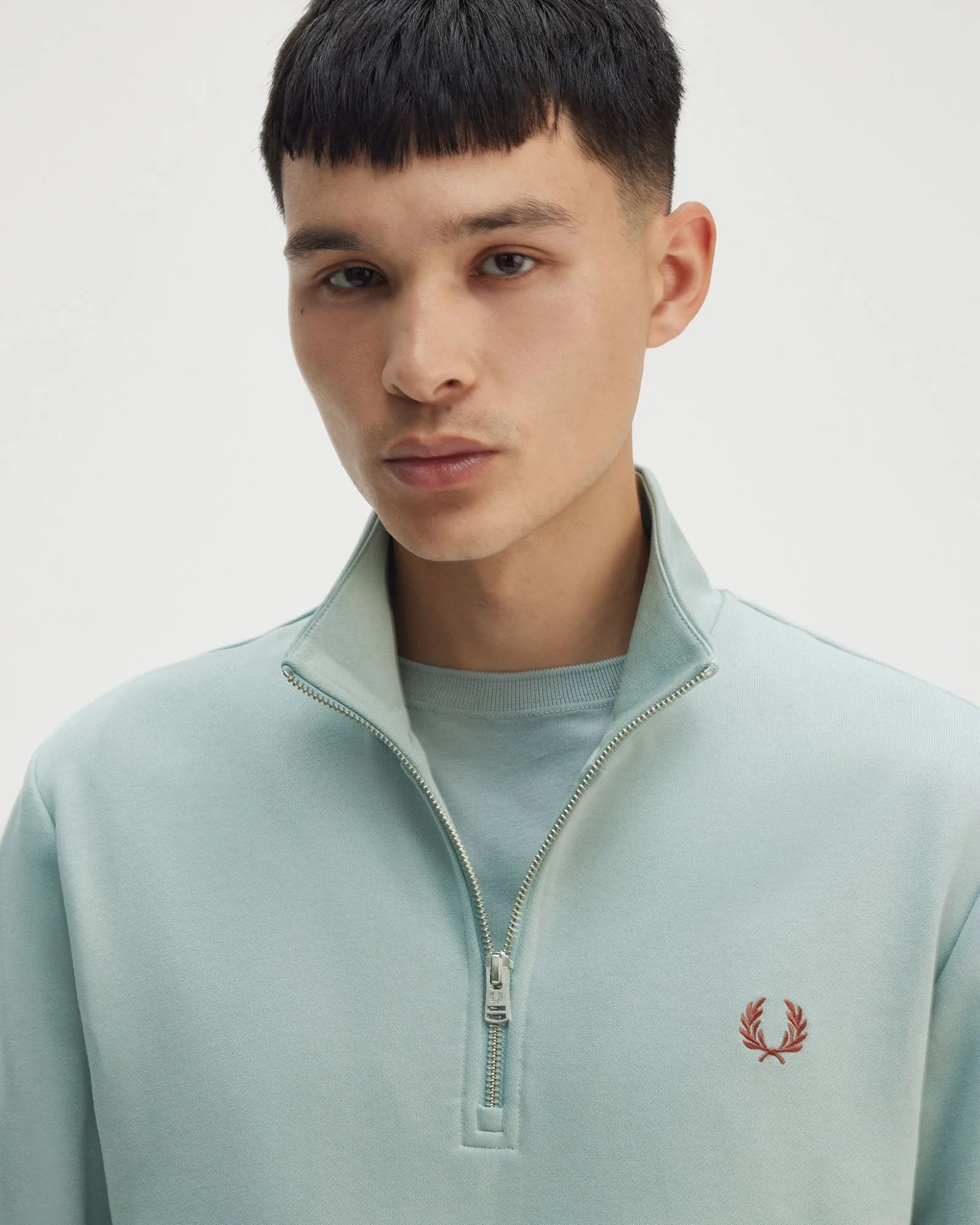 Fred Perry Half Zip Sweatshirt - Silver Blue