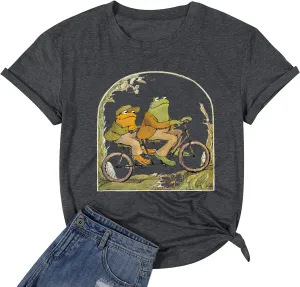 Frog Shirt for Women Classic Book T-Shirt Vintage Graphic Tee Tops Book Lovers Shirt Funny Teacher Shirt