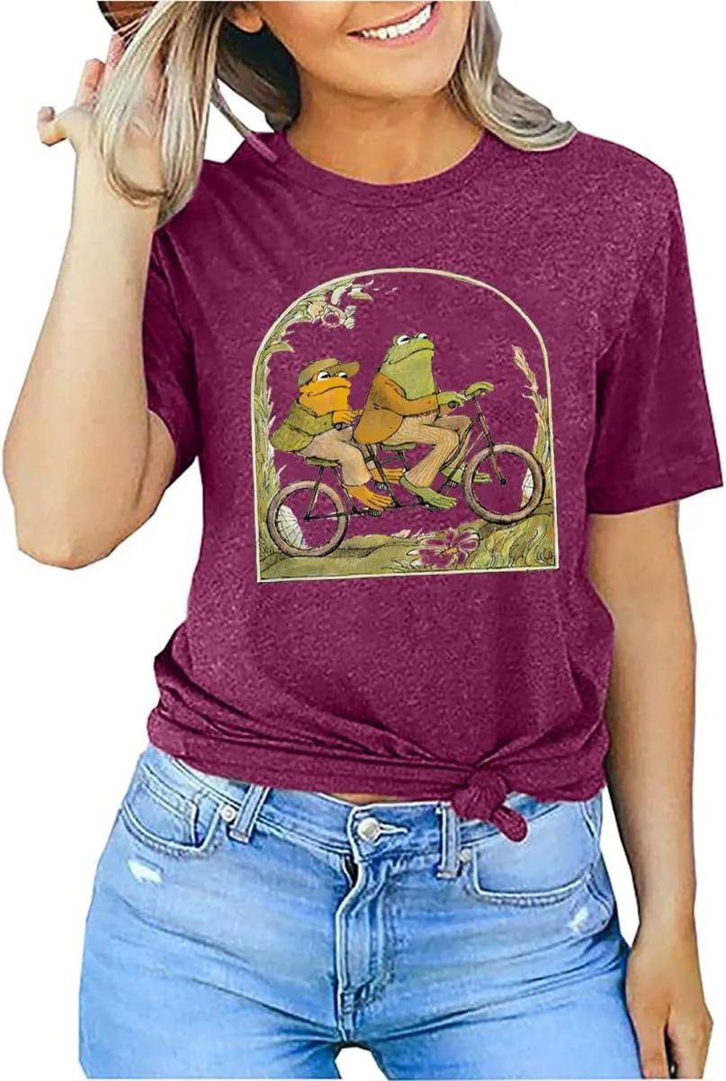 Frog Shirt for Women Classic Book T-Shirt Vintage Graphic Tee Tops Book Lovers Shirt Funny Teacher Shirt