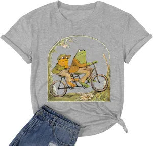 Frog Shirt for Women Classic Book T-Shirt Vintage Graphic Tee Tops Book Lovers Shirt Funny Teacher Shirt