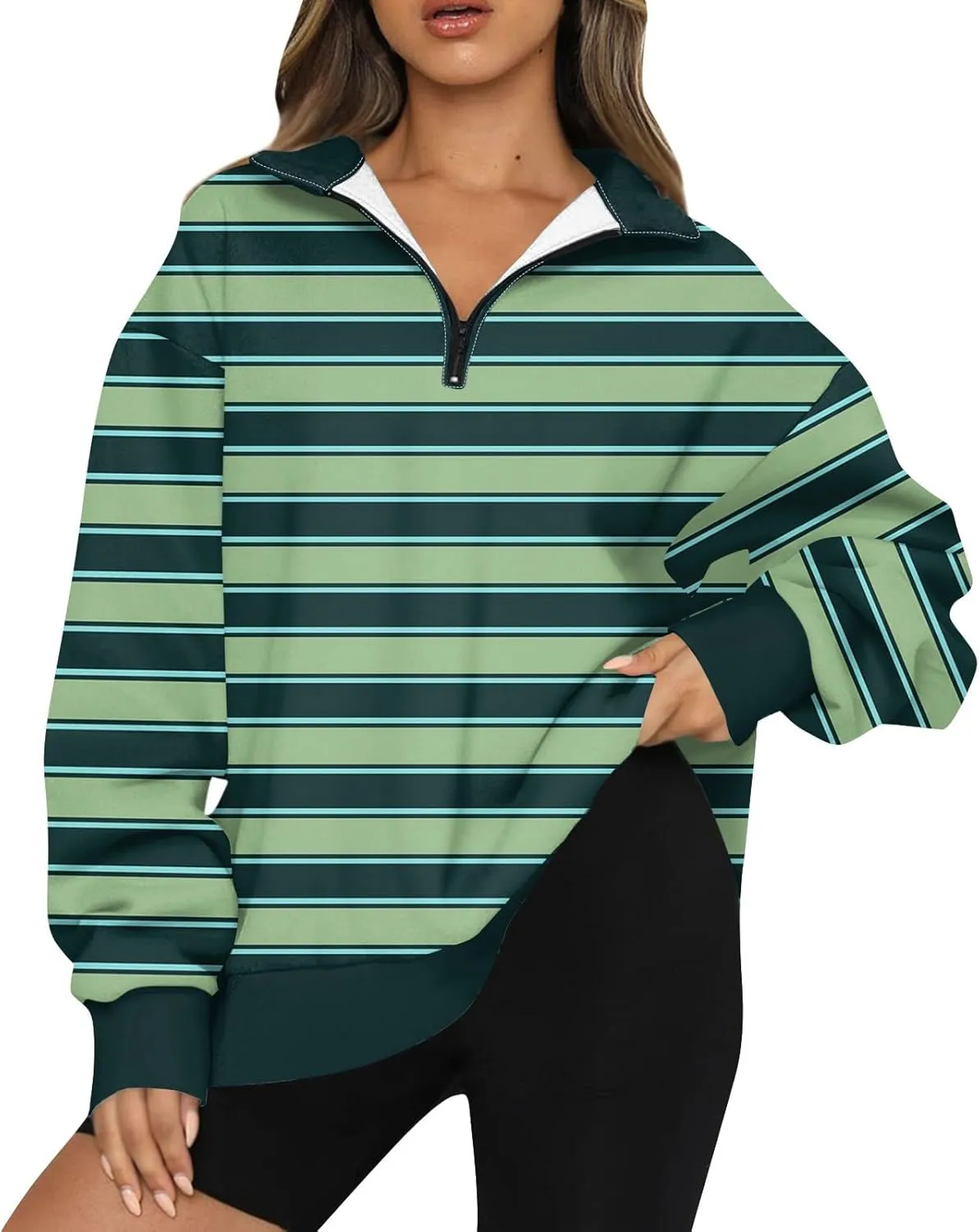GOFULY 1/4 Zip Pullover Women Fall Color Block Oversized Sweatshirt Sexy Long Sleeve Pullover Tops Winter Cute Outfits 2024