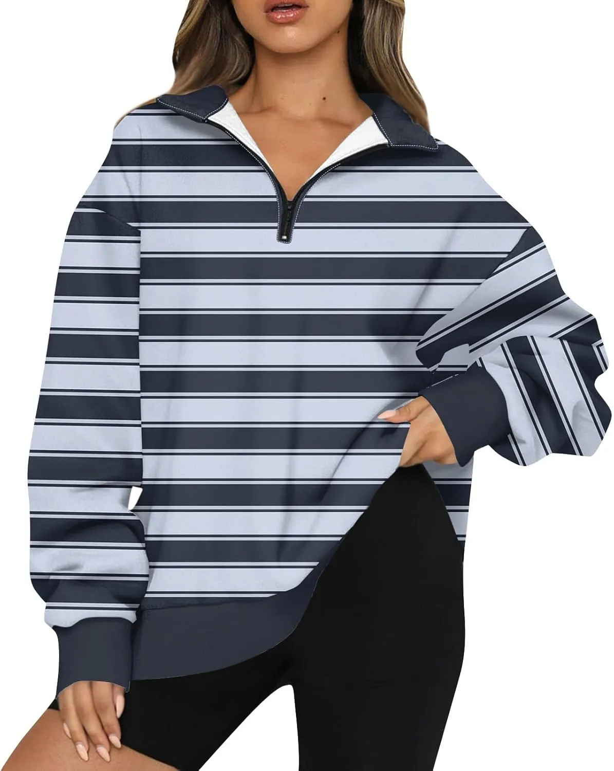 GOFULY 1/4 Zip Pullover Women Fall Color Block Oversized Sweatshirt Sexy Long Sleeve Pullover Tops Winter Cute Outfits 2024