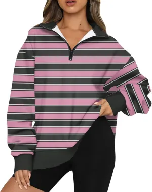 GOFULY 1/4 Zip Pullover Women Fall Color Block Oversized Sweatshirt Sexy Long Sleeve Pullover Tops Winter Cute Outfits 2024
