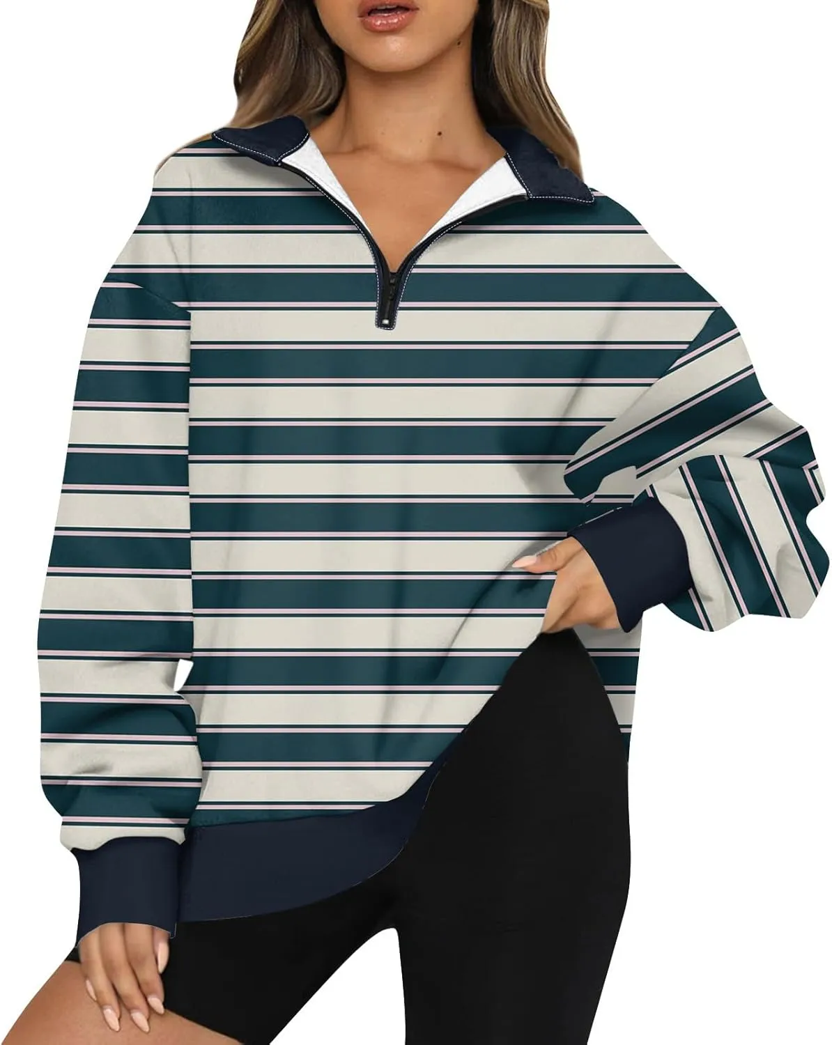 GOFULY 1/4 Zip Pullover Women Fall Color Block Oversized Sweatshirt Sexy Long Sleeve Pullover Tops Winter Cute Outfits 2024