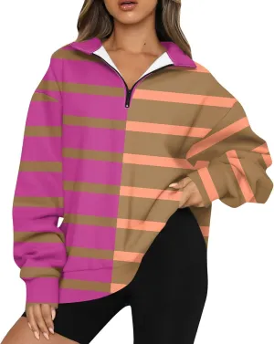 GOFULY 1/4 Zip Pullover Women Fall Color Block Oversized Sweatshirt Sexy Long Sleeve Pullover Tops Winter Cute Outfits 2024