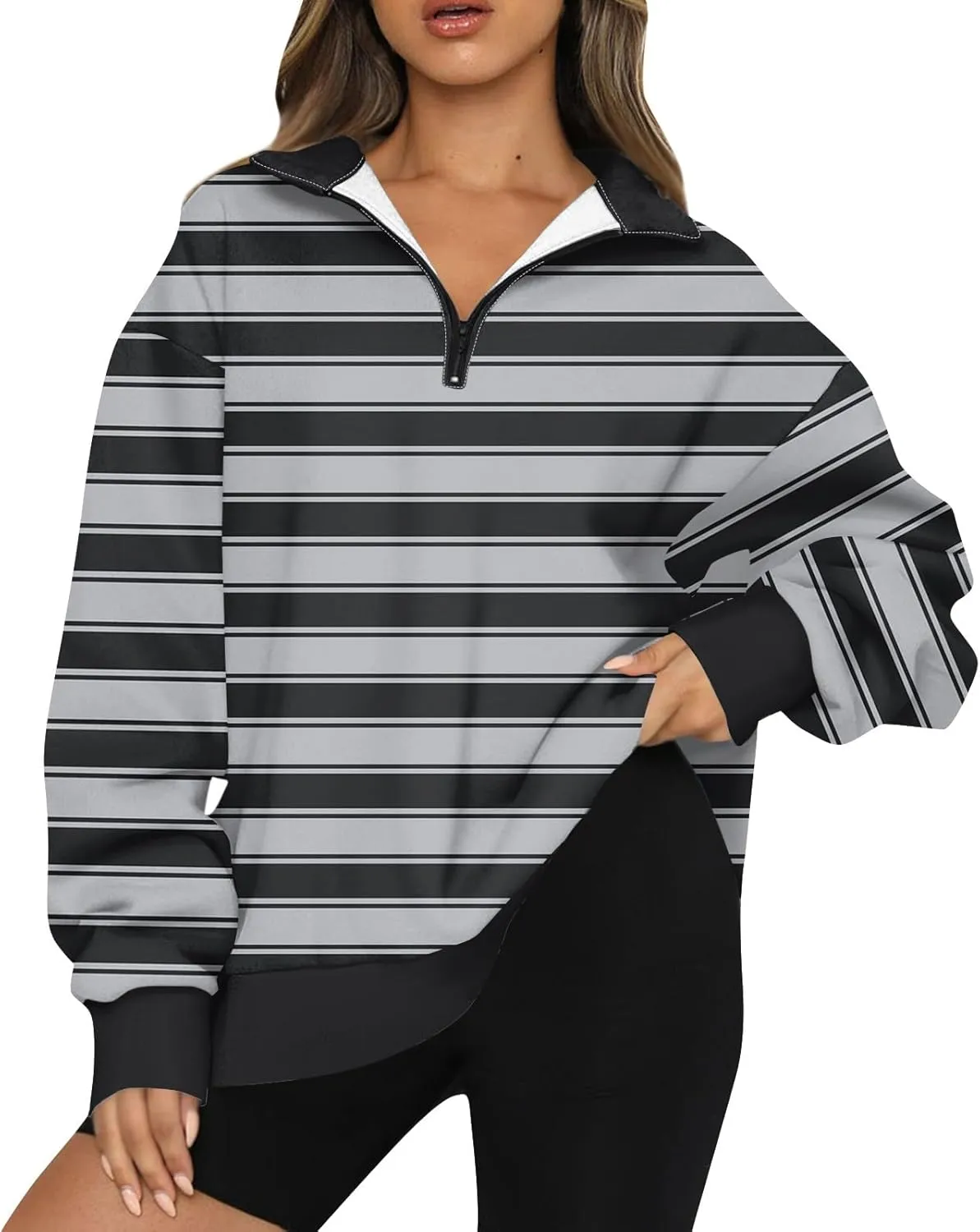 GOFULY 1/4 Zip Pullover Women Fall Color Block Oversized Sweatshirt Sexy Long Sleeve Pullover Tops Winter Cute Outfits 2024