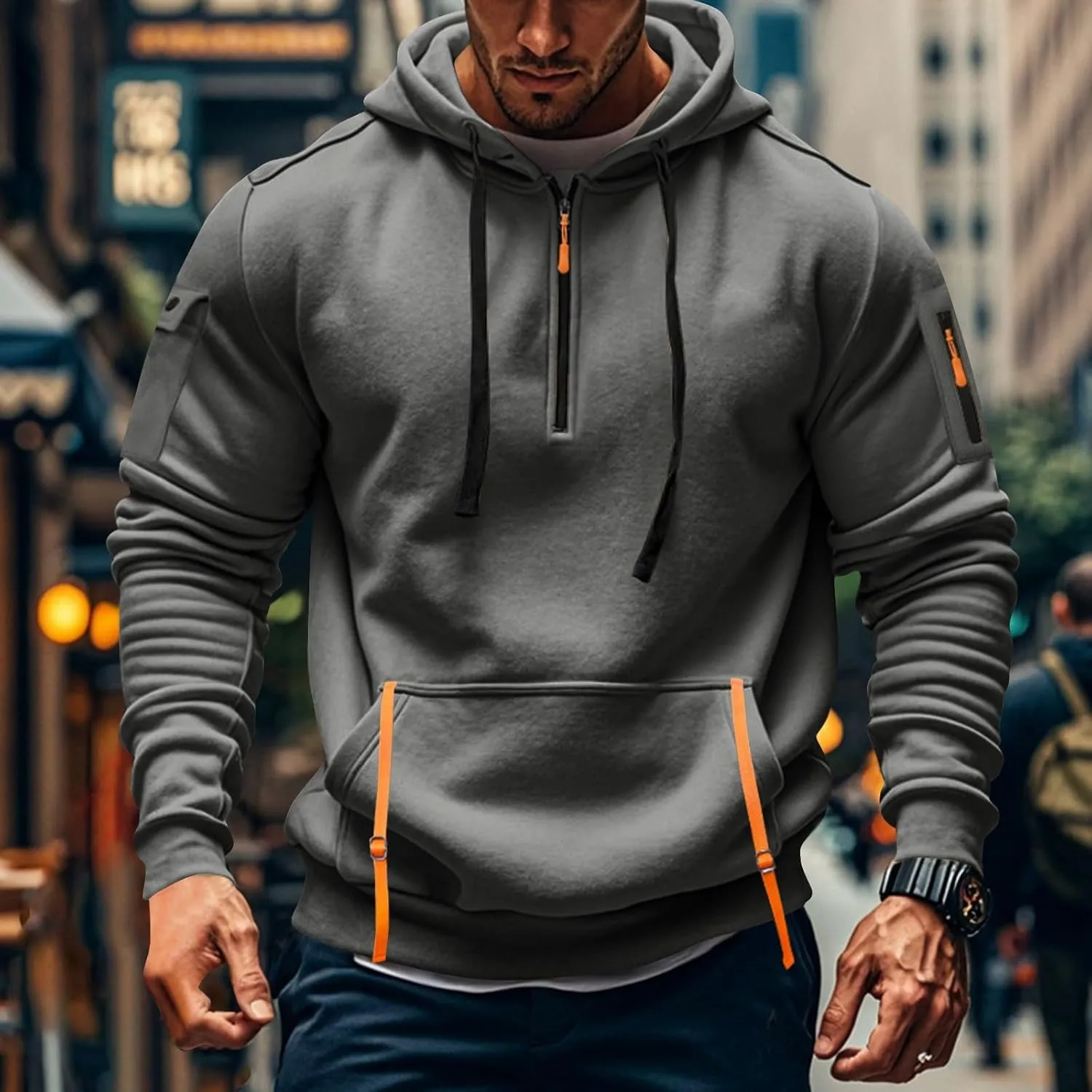 GOFULY Hoodies For Men Tactical Quarter Zip Pullover Stylish Sweatshirt Long Sleeve Big And Tall Hoodies With Pocket 2024
