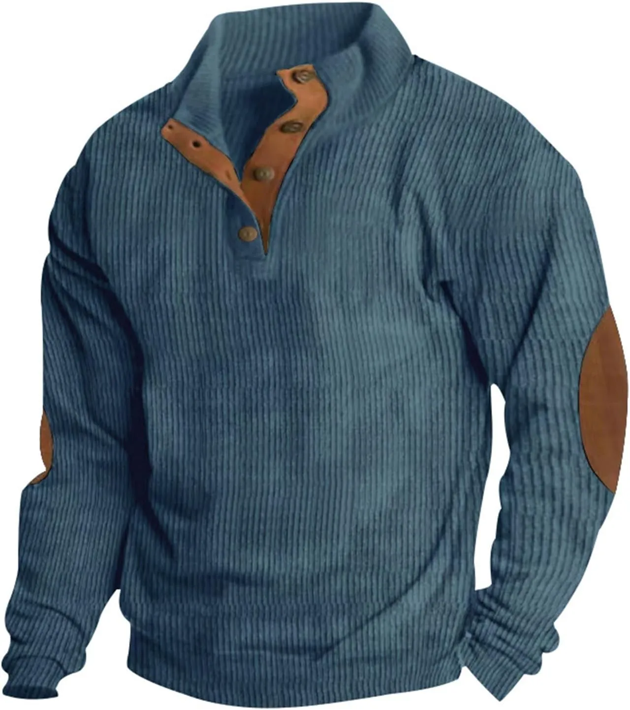 GOFULY Men'S Corduroy Sweatshirt Stand Collar Henley Quarter Button Pullover Long Sleeve Quilted Jacket Big And Tall Outfits