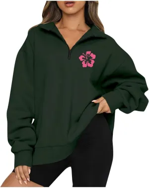 GOFULY Sweatshirt Women Oversized Fall 1/4 Zip Sweatshirt No Hoodie Winter Solid Long Sleeve Shirts Vintage Pullover Sweaters