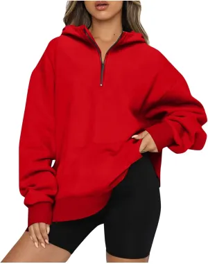 GOFULY Sweatshirt Women Oversized Fall 1/4 Zip Sweatshirt No Hoodie Winter Solid Long Sleeve Shirts Vintage Pullover Sweaters