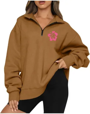 GOFULY Sweatshirt Women Oversized Fall 1/4 Zip Sweatshirt No Hoodie Winter Solid Long Sleeve Shirts Vintage Pullover Sweaters