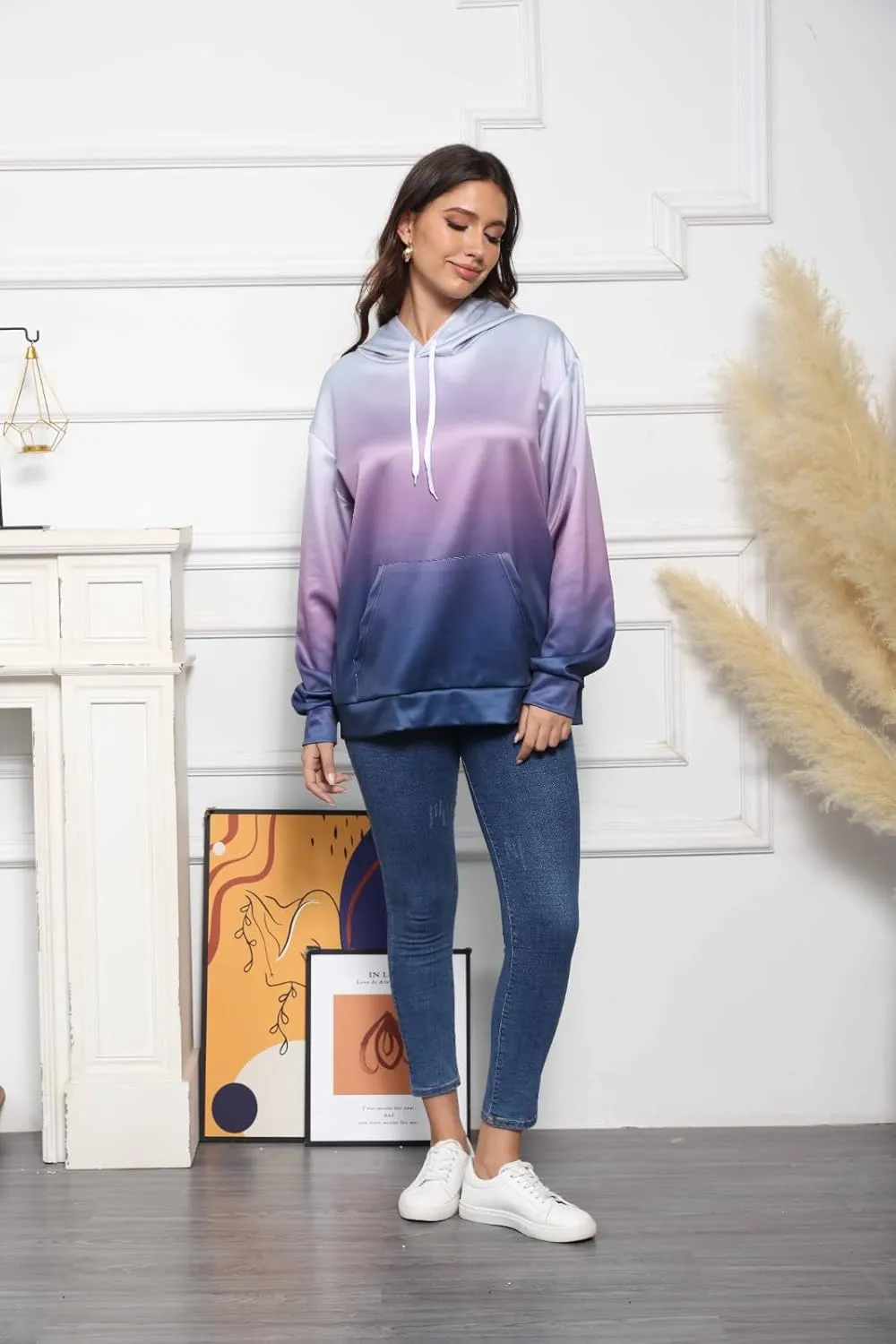 GOFULY Women'S Fashion Hoodies & Sweatshirts Long Sleeve Drawstring Sweatshirt Gradient Color Fall Pullover Hoodie 2024