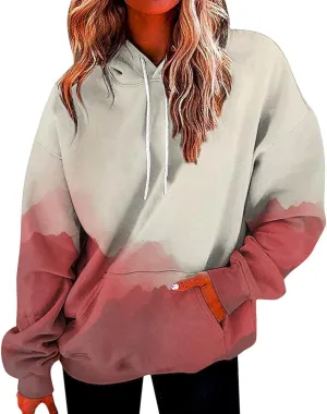 GOFULY Womens Gradient Color Fall Pullover Hoodie - Lightweight Sweatshirt With Drawstring