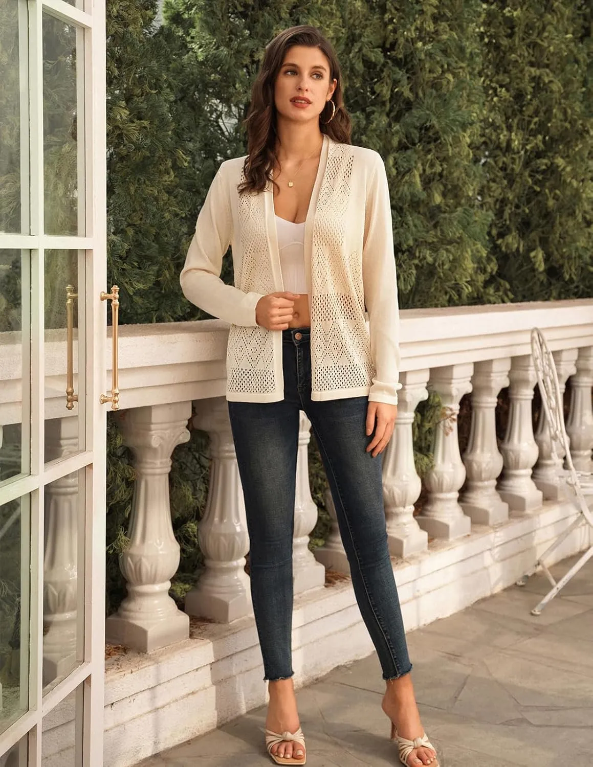 GRACE KARIN Womens Cardigan Casual Lightweight Long Sleeve Open Front Cardigans Sweater Hollow Out Cover ups