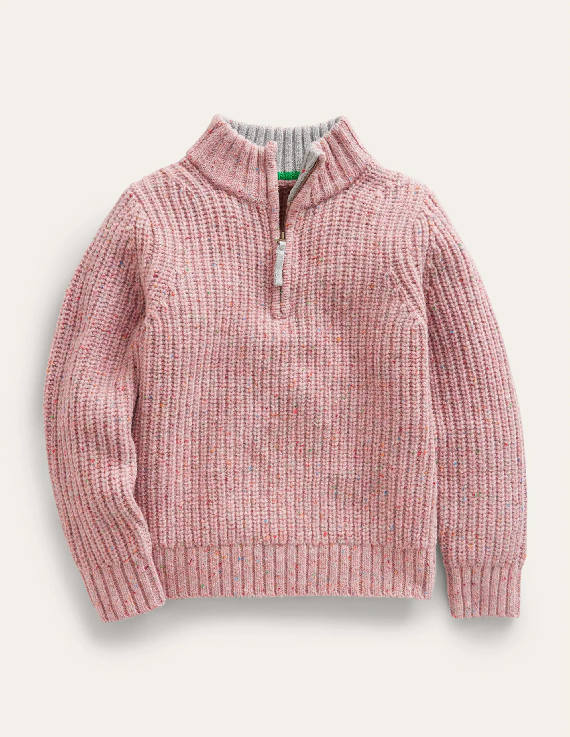 Half Zip Jumper-Pale Pink Neps
