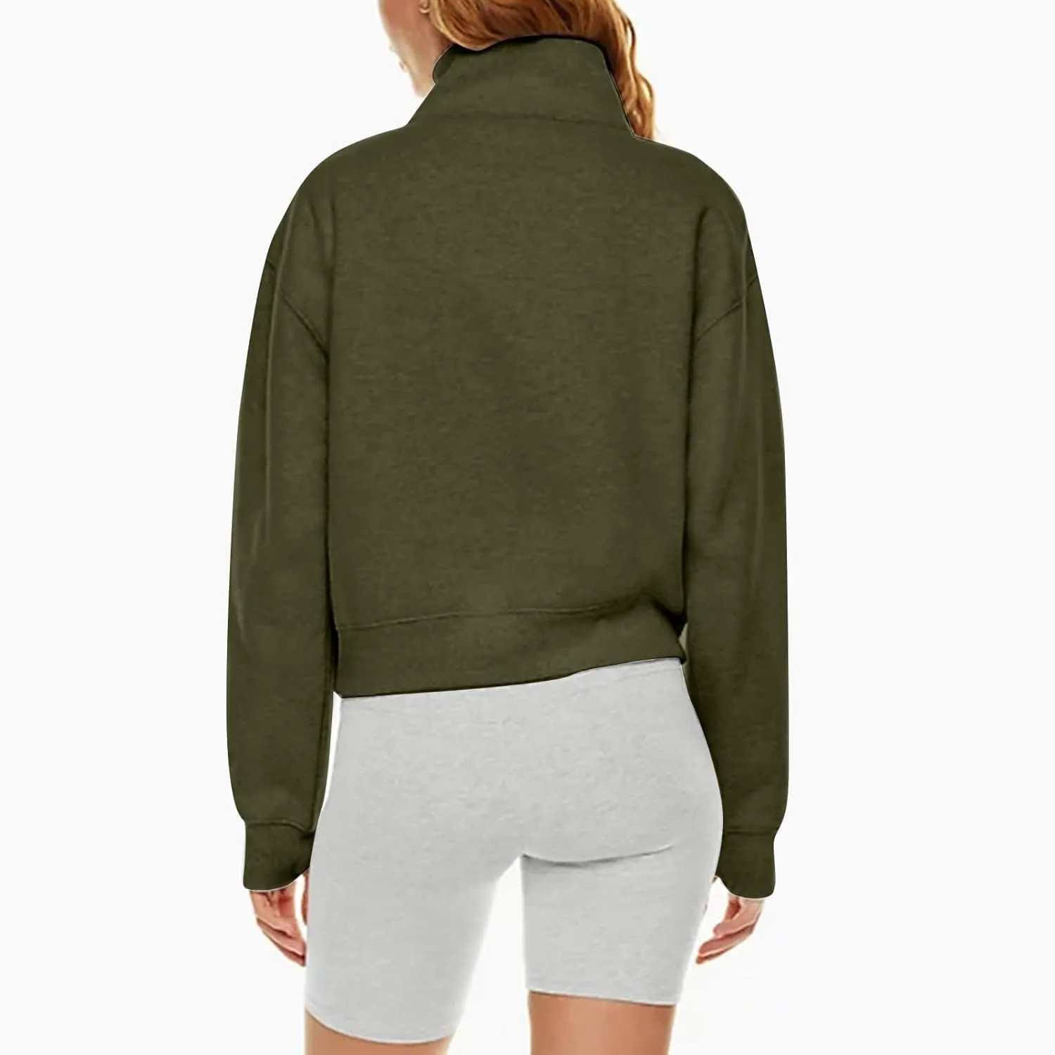 Half Zip Pullover Women Fleece Cropped Oversized Sweatshirt Pocket Quarter Zip Cute Sweatshirts with Thumb Holes