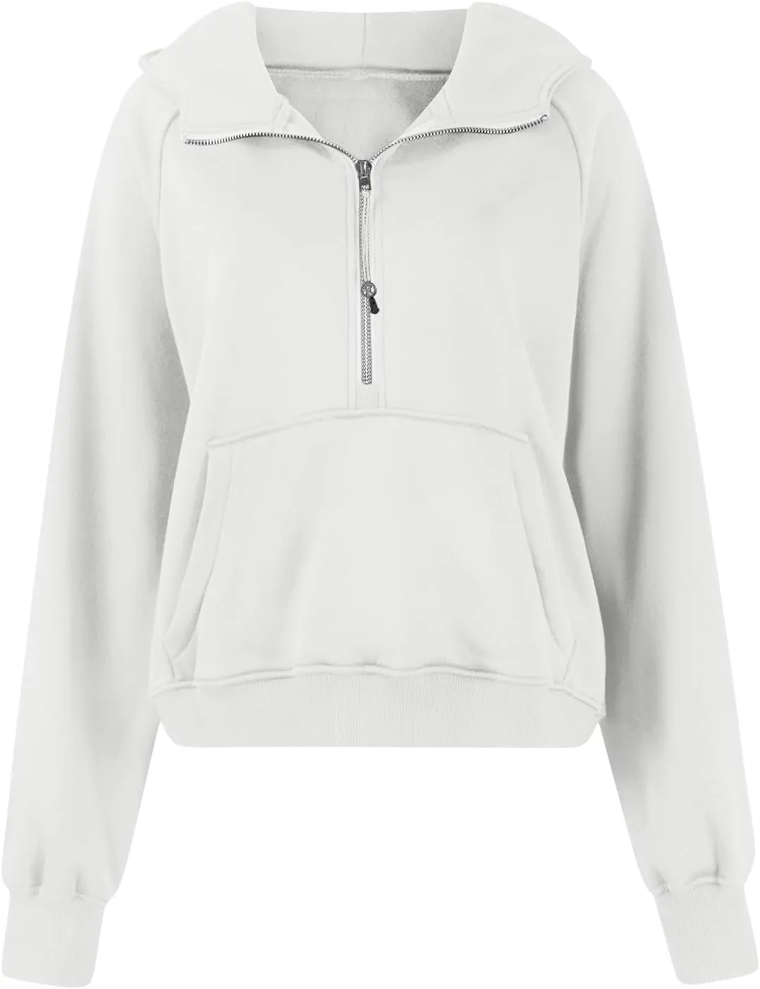 Half Zip Pullover Women Fleece Thumb Hole Cropped Hoodie Y2k Raglan Quarter Zipped Hooded Sweatshirt with Pockets