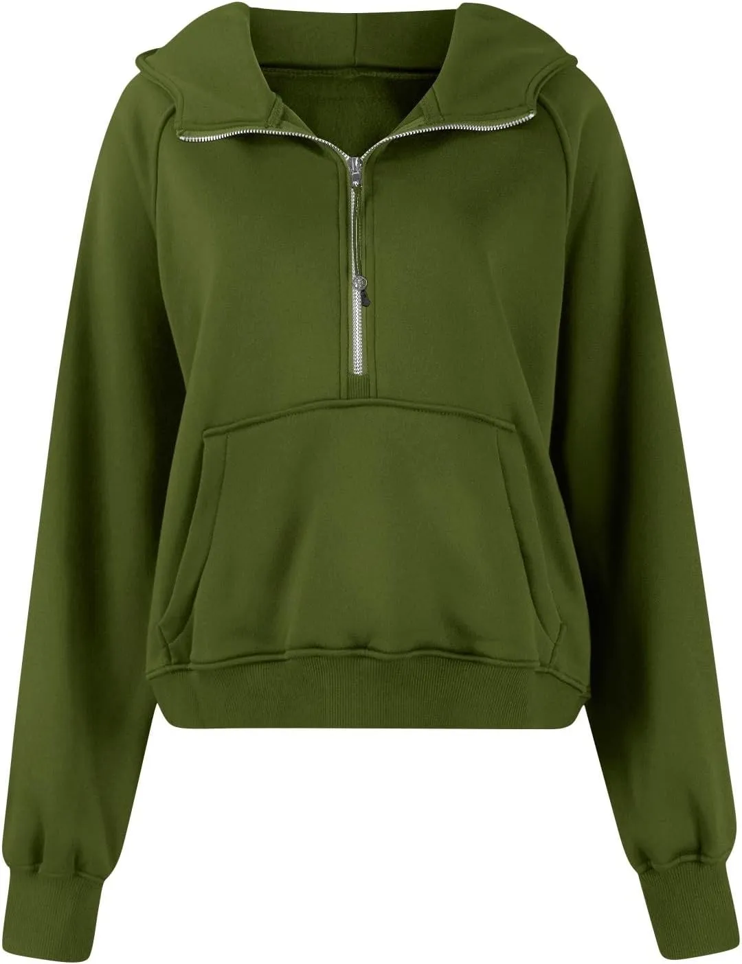 Half Zip Pullover Women Fleece Thumb Hole Cropped Hoodie Y2k Raglan Quarter Zipped Hooded Sweatshirt with Pockets