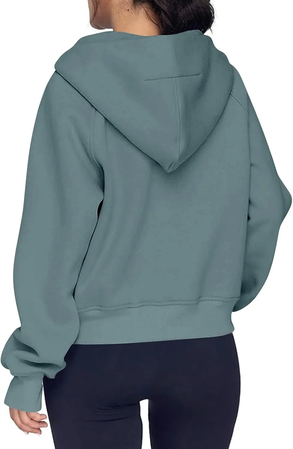 Half Zip Pullover Women Fleece Thumb Hole Cropped Hoodie Y2k Raglan Quarter Zipped Hooded Sweatshirt with Pockets