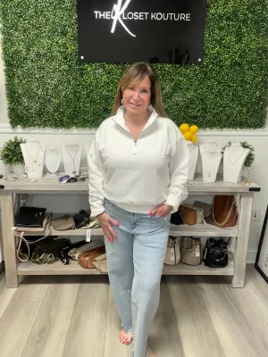 Half Zip Sweatshirt-Ivory
