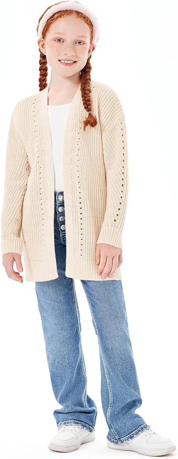 Haloumoning Girls Open Front Cardigan Sweaters Kids Fall Fashion Side Slit Outerwear 5-14 Years