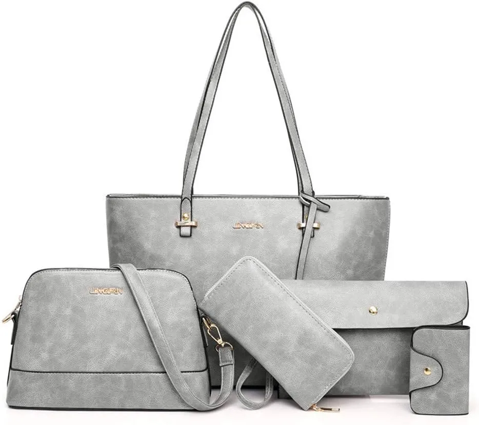 Handbag Set for Women 5 Pack Tote Purse Handbags Set PU Leather Satchel Shoulder Crossbody Wallet Card Holder Bag Set, Pink