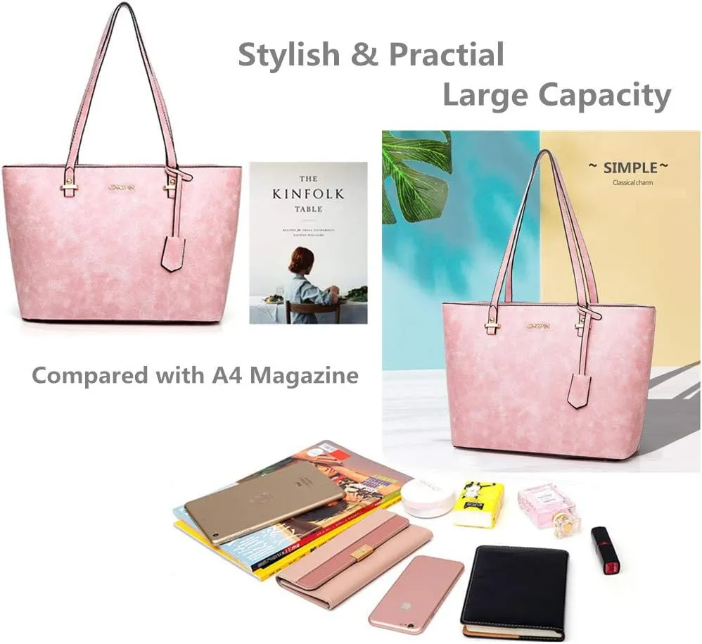 Handbag Set for Women 5 Pack Tote Purse Handbags Set PU Leather Satchel Shoulder Crossbody Wallet Card Holder Bag Set, Pink