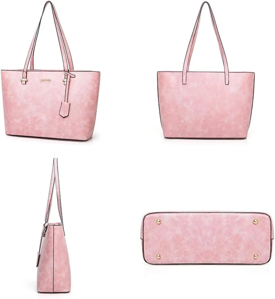 Handbag Set for Women 5 Pack Tote Purse Handbags Set PU Leather Satchel Shoulder Crossbody Wallet Card Holder Bag Set, Pink