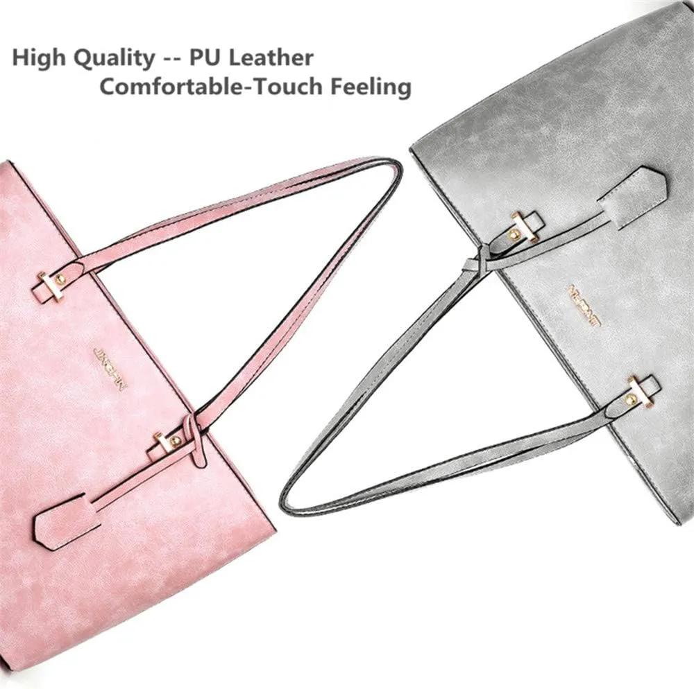 Handbag Set for Women 5 Pack Tote Purse Handbags Set PU Leather Satchel Shoulder Crossbody Wallet Card Holder Bag Set, Pink
