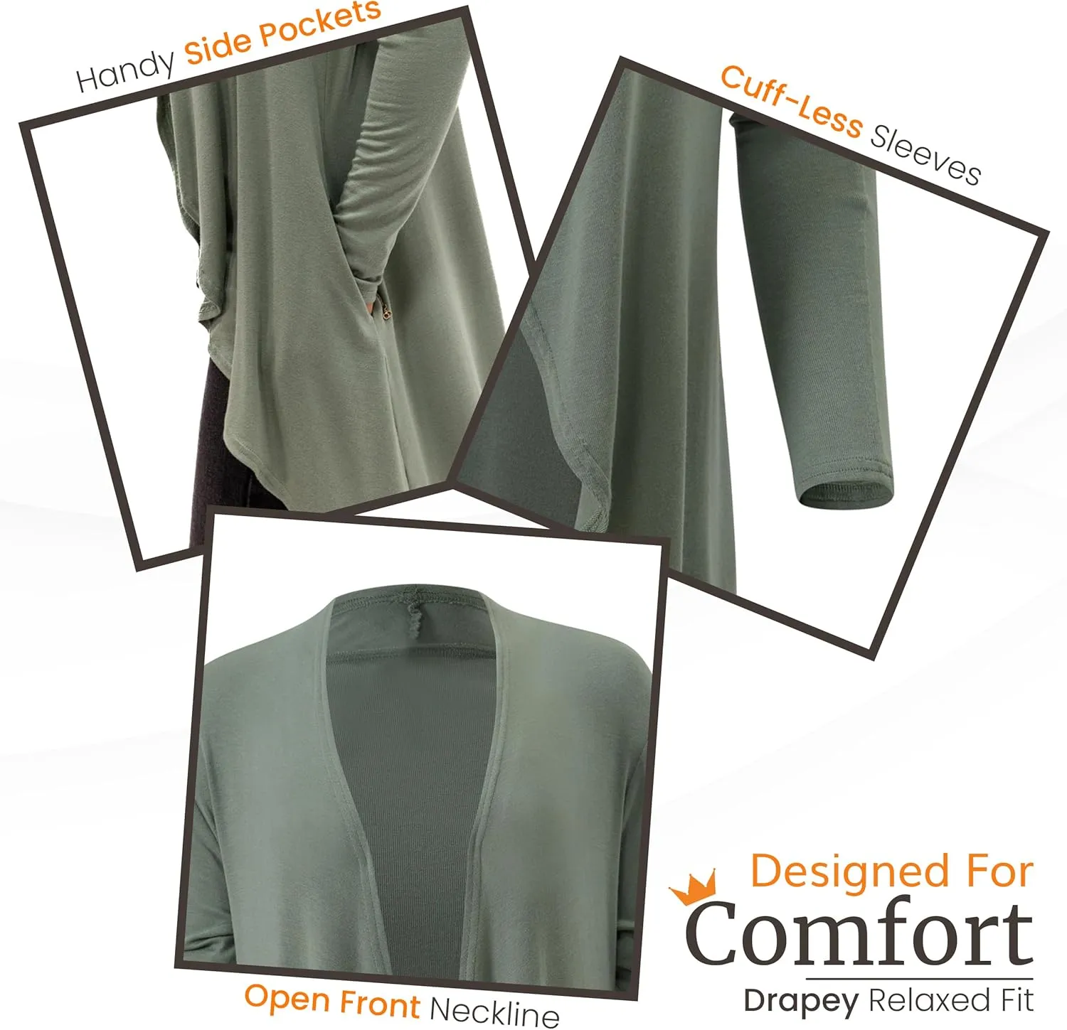 Happyluxe Lightweight Cardigan Sweaters for Women - Eco Cashmere Cardigan with Pockets. Long, Open Front - Made in USA