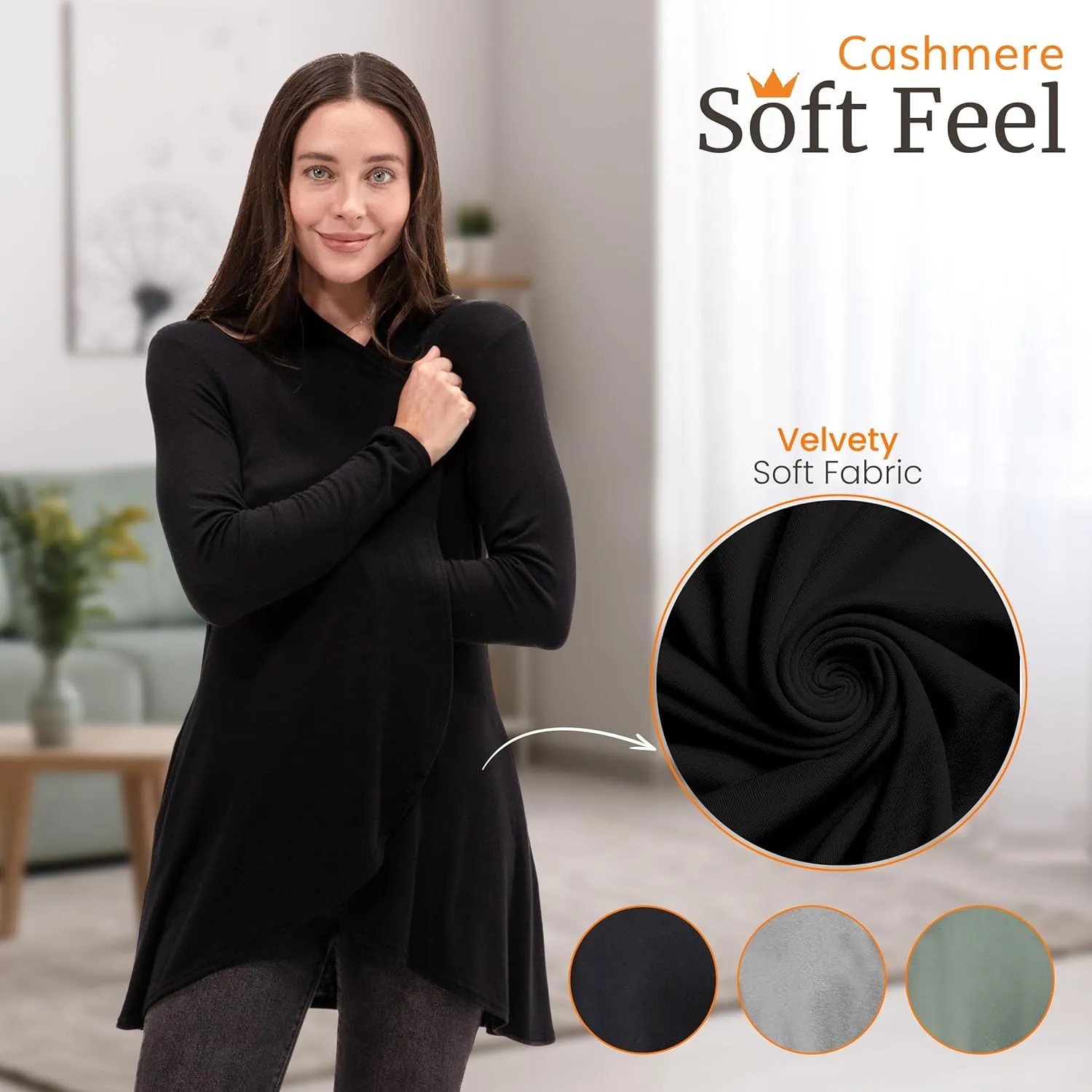 Happyluxe Lightweight Cardigan Sweaters for Women - Eco Cashmere Cardigan with Pockets. Long, Open Front - Made in USA