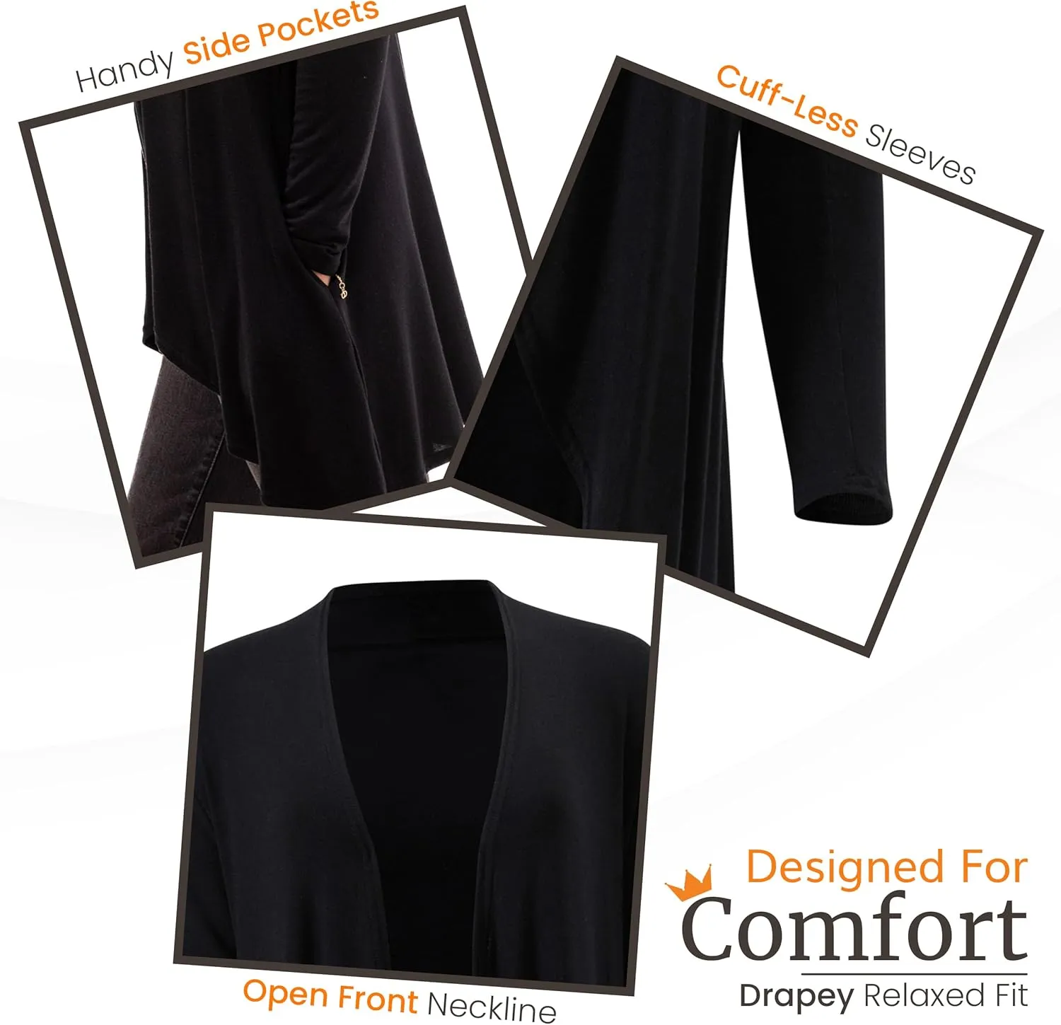Happyluxe Lightweight Cardigan Sweaters for Women - Eco Cashmere Cardigan with Pockets. Long, Open Front - Made in USA
