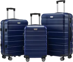 Hardshell Suitcase Set 3-Piece Luggage Set 3-Piece Hard Shell Suitcase Set with Spinner Wheels Luggage Set Dark Blue