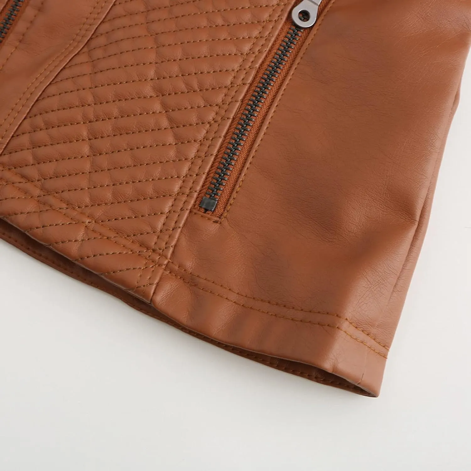Hasta Faux Leather Jacket Crop Plus Size Women Slim Fit Motorcycle Bike Coat Stand Collar Zip Pocket Short Pleather Jacket